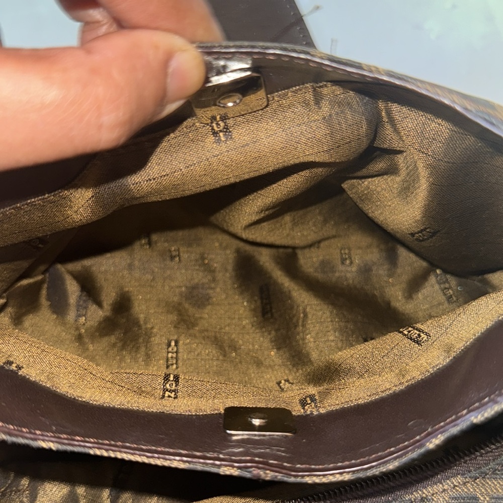 Fendi Brown Logo Canvas Shoulder Bag with Dark Brown Leather Trim - Picture 13 of 14